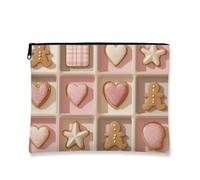 Cute Biscuits Makeup Bag, Peach Gingerbread Vintage Cosmetic Travel Pouch for Women, Portable Small Canvas Zipper Organizer, Holiday Skincare Toiletry Bag, Peach, 7x9 Inch, Biscuit