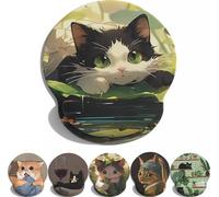 Cute Black and White Cat with Ergonomic Lotus Leaf Mouse Pad with Wrist Support, Kawaii Desktop Accessory with Lotus Pond Background Theme Suitable Gaming Office Simple Typing Wrist Rest Mouse Pad