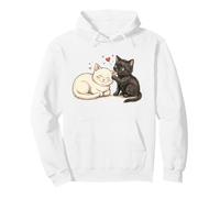 Cute Black and White Kittens Love Kawaii Cat Couple Art Pullover Hoodie