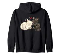 Cute Black and White Kittens Love Kawaii Cat Couple Art Zip Hoodie
