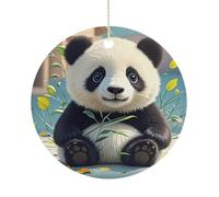 Cute Black and White Panda Ceramic Ornaments with Hanger Round Porcelain Ornaments Personalized Xmas Tree Keepsake Crafts Gift for Christmas and Thanksgiving Decoration