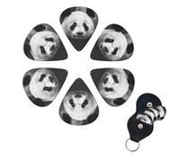 Cute Black and White Panda Guitar Picks 6 Pack, 0.46mm Thickness Celluloid Bass Pick with Leather Guitar Pick Holder Keychain Abstract Art Pics Plectrum for Acoustic Electric Guitar, Ukulele, Bass