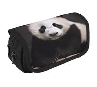 Cute Black And White Panda Pencil Case Organizer - Large Capacity 3 Compartment Pencil Pouch for Adults, Portable Makeup Bag & Aesthetic Stationery Bag with Zipper (8.7x4.3") Unisex Gift