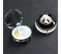 Cute Black and White Panda Pill Box 3 Compartment Pill Case for Purse or Pocket Small Medicine Organizer with Mirror Travel Pillbox Decorative Metal Vitamin Container Unique Gift