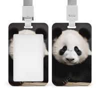 Cute Black and White Panda Retractable ID Badge Holder with Lanyard - Vertical Badge Reel,Keychain Clip,Name Tag Id Card Holder Protector for Nurse Officer Teacher Security Staff Women Men