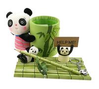 Cute Black and White Panda Theme Stationery Set Include 12 HB Bamboo Pencils 1 Pencil Holder 1 Memo Holder Organizer 1 Ceramic Panda Toy 1 Keychain for Kids School Study Gift
