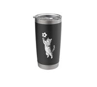 Cute Black and White Vintage Tabby Cat Kitten Playing Soccer Stainless Steel Insulated Tumbler