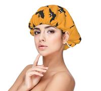 Cute Black Bat Print Satin Silk Bonnet for Sleeping Women, Adjustable Double Layer Satin Hair Bonnet Night Sleep Cap for Curly Hair