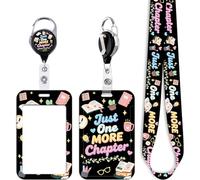 Cute Black Books Badge Reel with ID Card Holder Lanyard Funny Keychain Heavy Duty Retractable Badge Holder Reel Clip for Office Nurses Staff & School ID Teachers Lanyard ID Holder for Keys Name Tag