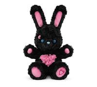 Cute Black Bunny Plush Toy Stuffed Cartoon Doll - Soft Fluffy Rabbit with Pink Heart and Paw Details, Unique Animal Figure for Kids Room Decoration and Collectors, Adorable Plush Companion, 28cm
