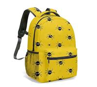 Cute Black Cartoon Spider Yellow Rucksack Backpack 40cm Round Eyes Flat Illustration School Bag for Kids Girls Boys Student Travel (01)