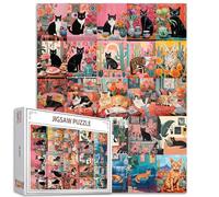 Cute Black Cat 1000 Piece Jigsaw Puzzles for Adults Succulent Plants Puzzles Tropical Plants Puzzle Challenging Family Activity Games Colorful DIY Craft Puzzle for Home Decor Gifts 27 x 20 Inches