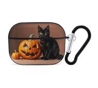 Cute Black Cat Airpod Pro Case AirPods 2 Case for Women Hard Shell Protective Cover with Carabiner Keychain Compatible with AirPods Case 2nd 1st Generation, Front LED Visible Black