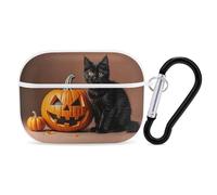 Cute Black Cat Airpod Pro Case AirPods 2 Case for Women Hard Shell Protective Cover with Carabiner Keychain Compatible with AirPods Case 2nd 1st Generation, Front LED Visible White