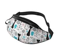 Cute Black Cat and Flowers Crossbody Bag Runner Small Hip Pouch Bum Bag Running Waistpack Bumbag Beltbag Sport Slim Fashionable for Jogging Hiking Woman