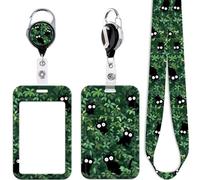 Cute Black Cat Badge Reel with Green ID Card Holder Lanyard Tree Heavy Duty Retractable ID Badge Holder Reel Clip Cute Keychain Lanyard ID Holder for Keys Name Tag, for Office Nurses Staff & School ID