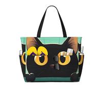 Cute Black Cat Beach Bag for Women Cartoon Waterproof Beach Tote with Zip Lightweight Overnight Shoulder Shopping Swimming Bag Summer Holiday Gifts