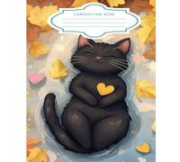 Cute Black Cat Composition Notebook | Autumn Aesthetic Journal with Heart and Leaves