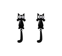 Cute Black Cat Dangle Drop Earrings for Women Funny Cartoon White Enamel Big Eye Kitten Lovely Animal Lightweight Statement Daingling Studs Halloween Fashion Jewelry
