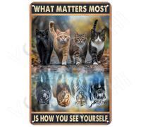 Cute black cat decor signs，what matters most, is how you see yourself，metal signs vintage for home cafe wall decor 8×12 INCH