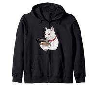 Cute Black Cat Eating Ramen Japanese Aesthetic Zip Hoodie
