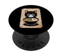 Cute Black Cat Eating Ramen Noodles Japan Anime Kitten PopSockets Adhesive PopGrip