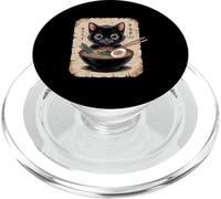 Cute Black Cat Eating Ramen Noodles Japan Anime Kitten PopSockets PopGrip for MagSafe