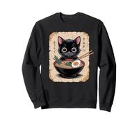 Cute Black Cat Eating Ramen Noodles Japan Anime Kitten Sweatshirt
