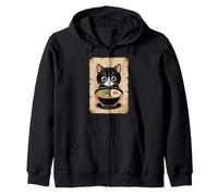 Cute Black Cat Eating Ramen Noodles Japan Anime Kitten Zip Hoodie