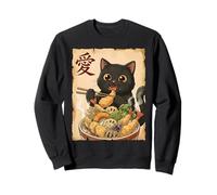 Cute Black Cat Eating Tempura Bowl Anime Art Japanese Food Sweatshirt