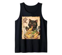 Cute Black Cat Eating Tempura Bowl Anime Art Japanese Food Tank Top