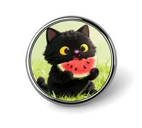 Cute Black Cat Eating Watermelon Badges Pin, Personalized Exquisite Round Badge, 1 Inch Button Pins for Women And Men, Decorative Metal Round Brooch for Clothing, Backpacks, And Hats