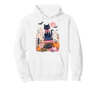 Cute Black Cat Ghost Spell Books Pumpkin Halloween Design Pullover Hoodie