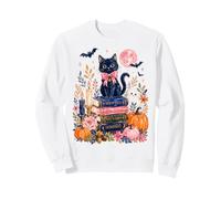 Cute Black Cat Ghost Spell Books Pumpkin Halloween Design Sweatshirt