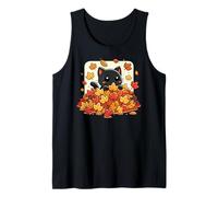 Cute Black Cat in Colorful Autumn Leaves Design Tank Top