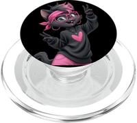 Cute Black Cat Kawaii Double Peace Sign Pop Graphic Playful PopSockets PopGrip for MagSafe