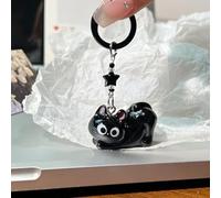 Cute Black Cat Keychain with Star Charm, Cartoon Animal Key Ring, Kawaii Pet Accessory for Keys/Bags, Gift for Cat Lovers