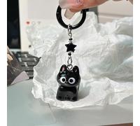 Cute Black Cat Keychain with Star Charm, Cartoon Animal Key Ring, Kawaii Pet Accessory for Keys/Bags, Gift for Cat Lovers