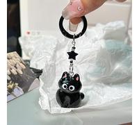 Cute Black Cat Keychain with Star Charm, Cartoon Animal Key Ring, Kawaii Pet Accessory for Keys/Bags, Gift for Cat Lovers
