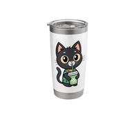 Cute Black Cat Kitten Drinking Boba Tea Bubble Tea Stainless Steel Insulated Tumbler