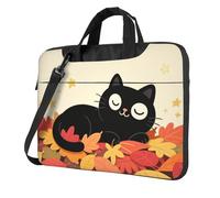 Cute Black Cat Leaf Laptop Bag 13-15.6Inch, 360° Protective Laptop Sleeve Case Shockproof Messenger Shoulder Bag Waterproof Computer Case Carrying Cover Briefcases for Men Women