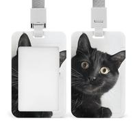 Cute Black Cat Lies Down Id Badge Holder with Neck Lanyard, Breakaway Lanyard, Waterproof Clear Name Tag Vertical Sleeve Id Card Holder for Teacher Nurse Doctor Office Gift for Coworkers