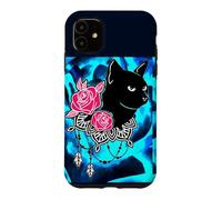 CUTE BLACK CAT LOVE PINK ROSES Case for iPhone 11