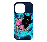 CUTE BLACK CAT LOVE PINK ROSES Case for iPhone 13 Pro