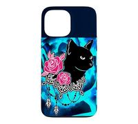 CUTE BLACK CAT LOVE PINK ROSES Case for iPhone 13 Pro Max