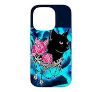CUTE BLACK CAT LOVE PINK ROSES Case for iPhone 14 Pro