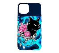 CUTE BLACK CAT LOVE PINK ROSES Case for iPhone 15 Plus