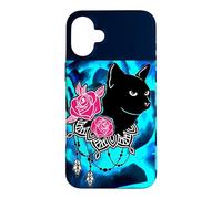CUTE BLACK CAT LOVE PINK ROSES Case for iPhone 16 Plus