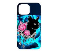 CUTE BLACK CAT LOVE PINK ROSES Case for iPhone 16 Pro Max
