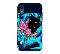 CUTE BLACK CAT LOVE PINK ROSES Case for iPhone XR